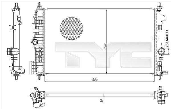 TYC 725-0047 - Радіатор, охолодження двигуна autocars.com.ua