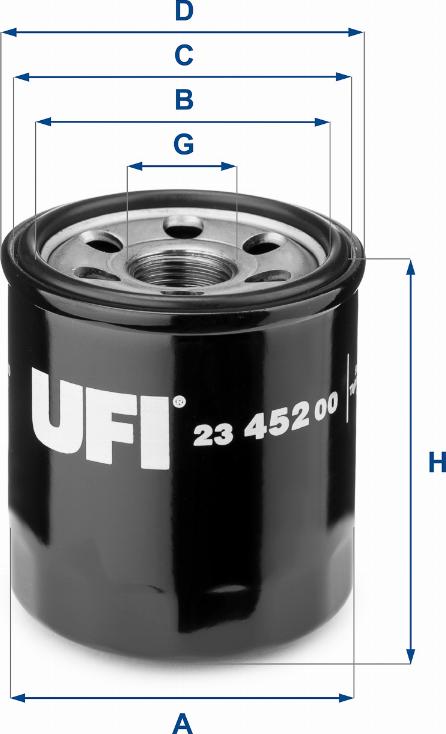 UFI 23.452.00 - Фильтр масляный накручивающийся легковой HYUNDAI autodnr.net