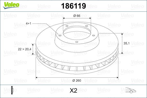 Valeo 186119 - Гальмівний диск autocars.com.ua