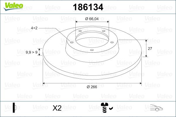 Valeo 186134 - Гальмівний диск autocars.com.ua