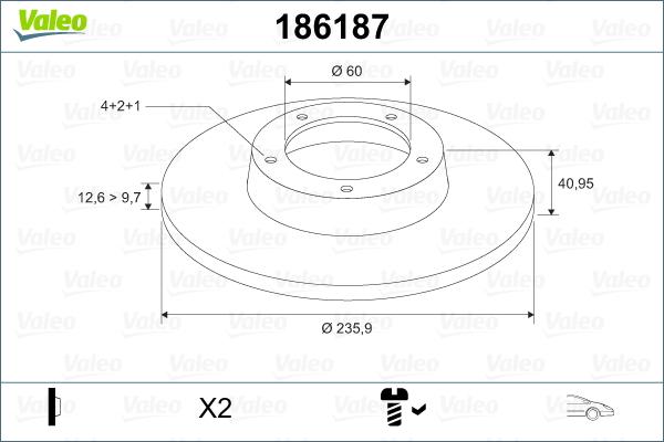 Valeo 186187 - Гальмівний диск autocars.com.ua