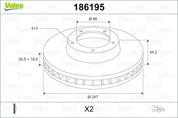 Valeo 186195 - Гальмівний диск autocars.com.ua