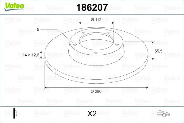 Valeo 186207 - Гальмівний диск autocars.com.ua