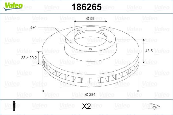 Valeo 186265 - Гальмівний диск autocars.com.ua