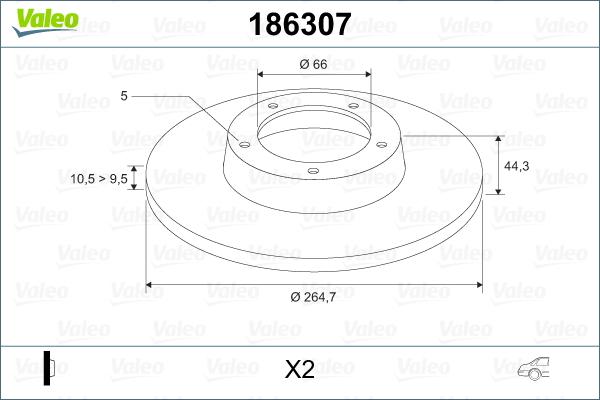 Valeo 186307 - Гальмівний диск autocars.com.ua