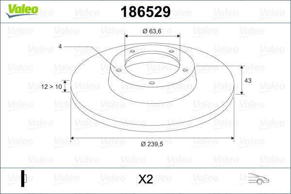 Valeo 186529 - Гальмівний диск autocars.com.ua