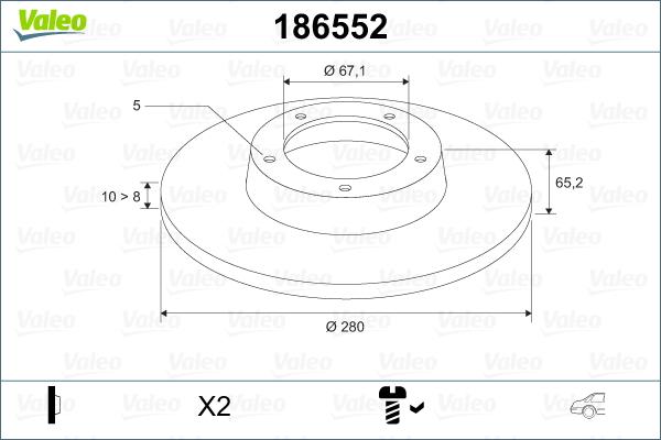 Valeo 186552 - Гальмівний диск autocars.com.ua