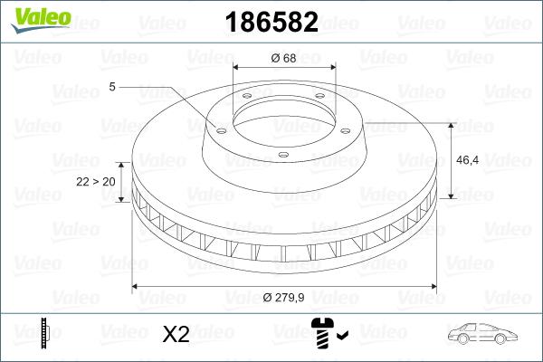 Valeo 186582 - Гальмівний диск autocars.com.ua