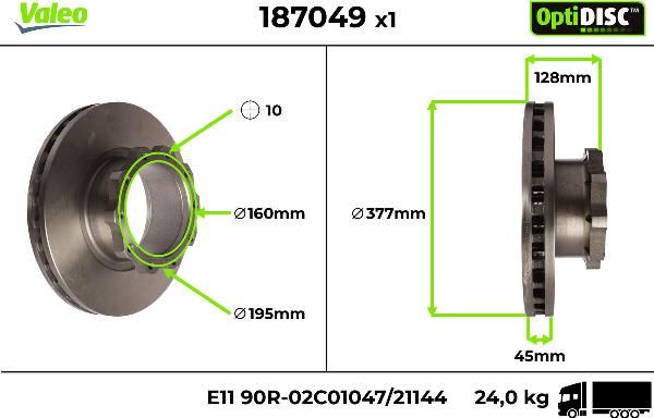 VALEO 187049 - Гальмівний диск autocars.com.ua