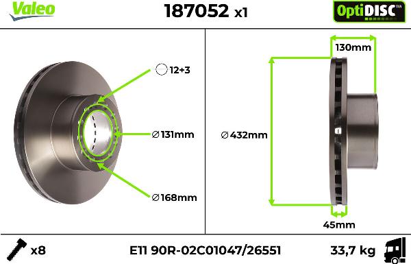 VALEO 187052 - Гальмівний диск autocars.com.ua