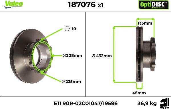 VALEO 187076 - Гальмівний диск autocars.com.ua