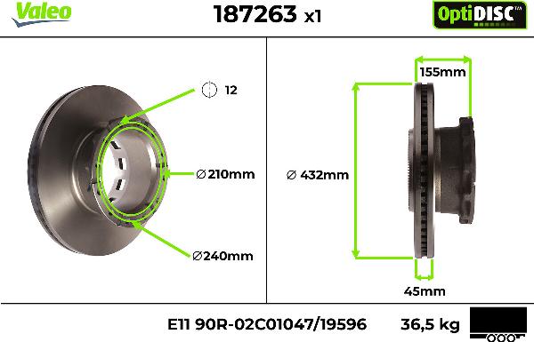 VALEO 187263 - Гальмівний диск autocars.com.ua