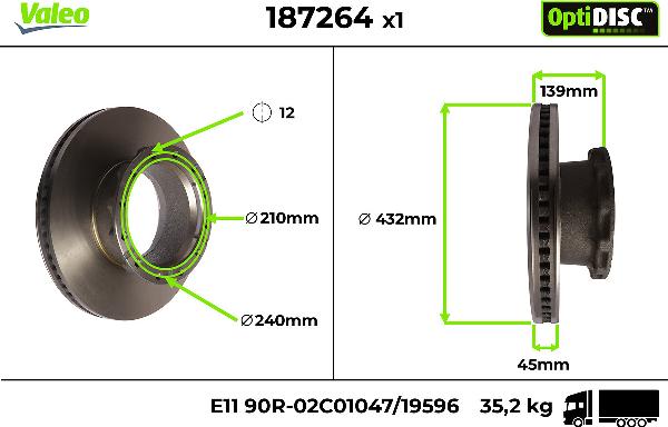 VALEO 187264 - Гальмівний диск autocars.com.ua