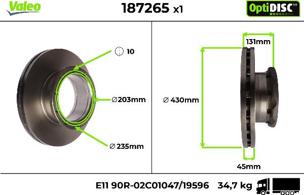 VALEO 187265 - Гальмівний диск autocars.com.ua