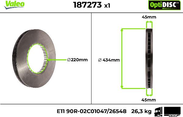 VALEO 187273 - Гальмівний диск autocars.com.ua