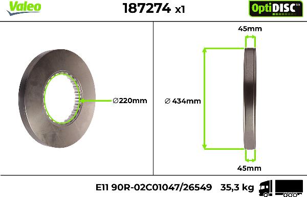 VALEO 187274 - Гальмівний диск autocars.com.ua