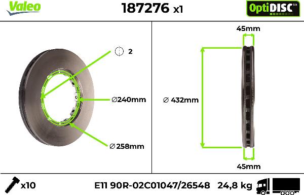 VALEO 187276 - Гальмівний диск autocars.com.ua