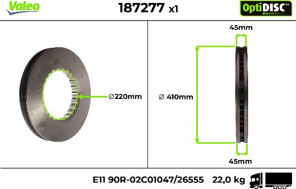 VALEO 187277 - Гальмівний диск autocars.com.ua