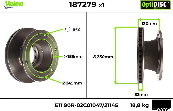 VALEO 187279 - Гальмівний диск autocars.com.ua