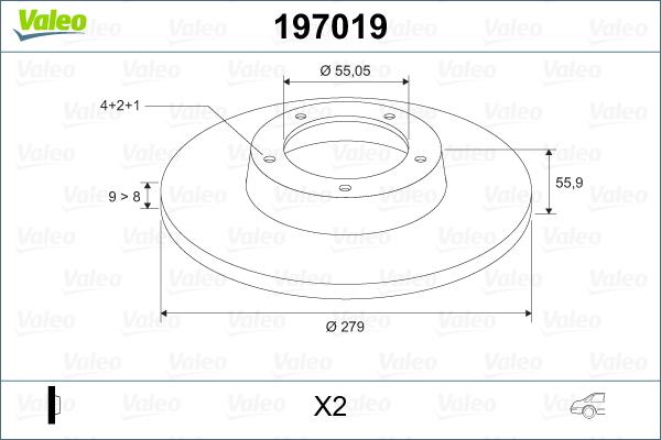 Valeo 197019 - Гальмівний диск autocars.com.ua