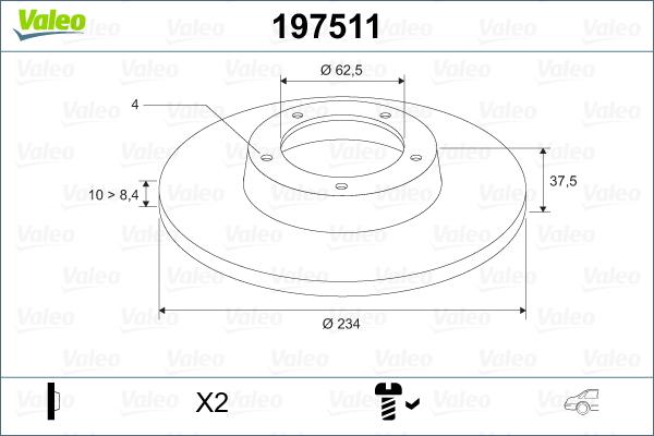 Valeo 197511 - Гальмівний диск autocars.com.ua