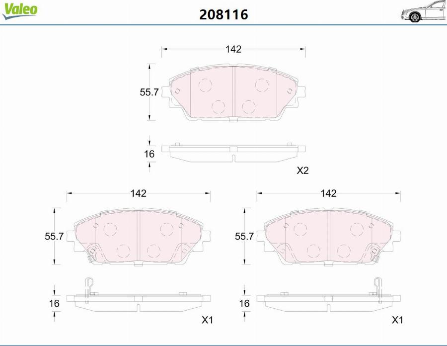 Valeo 208116 - Гальмівні колодки, дискові гальма autocars.com.ua