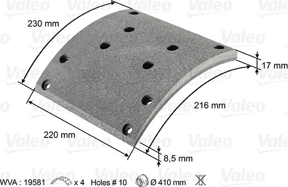 Valeo 219800 - Комплект тормозных башмаков, барабанные тормоза autodnr.net