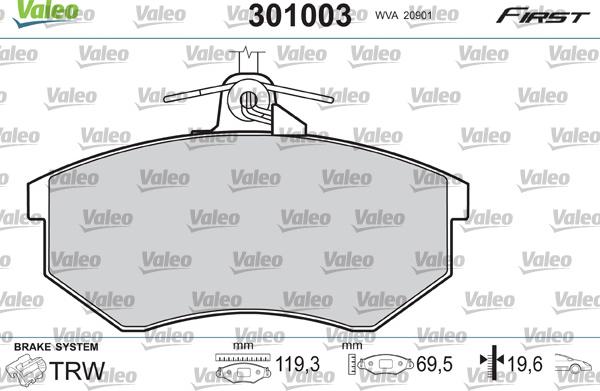 Valeo 301003 - Тормозные колодки, дисковые, комплект autodnr.net