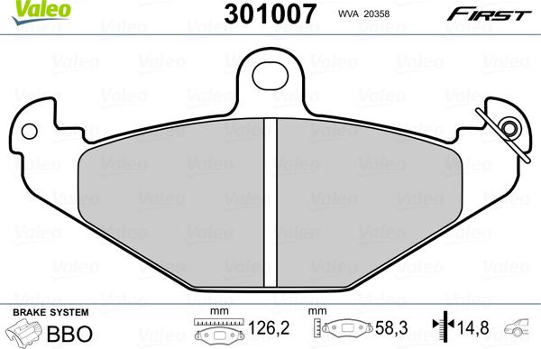 Valeo 301007 - Тормозные колодки, дисковые, комплект avtokuzovplus.com.ua