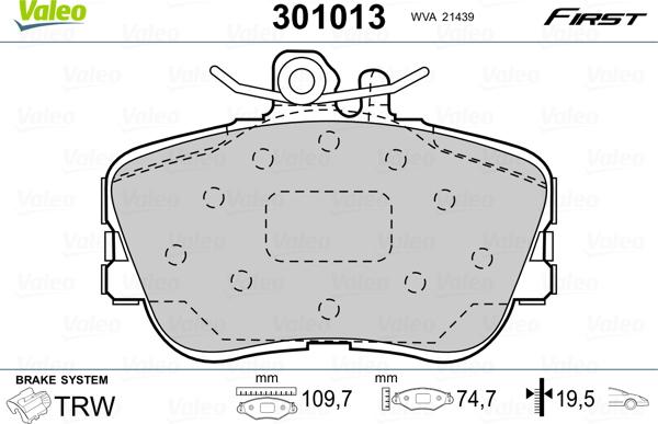 Valeo 301013 - Гальмівні колодки, дискові гальма autocars.com.ua