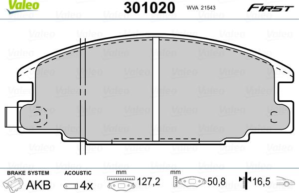VALEO 301020 - Гальмівні колодки, дискові гальма autocars.com.ua