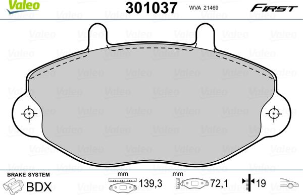 Valeo 301037 - Гальмівні колодки, дискові гальма autocars.com.ua