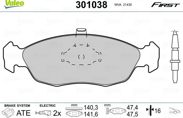 Valeo 301038 - Тормозные колодки, дисковые, комплект avtokuzovplus.com.ua