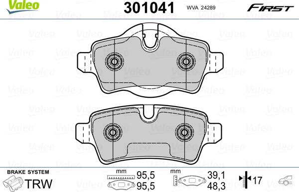 Valeo 301041 - Тормозные колодки, дисковые, комплект avtokuzovplus.com.ua