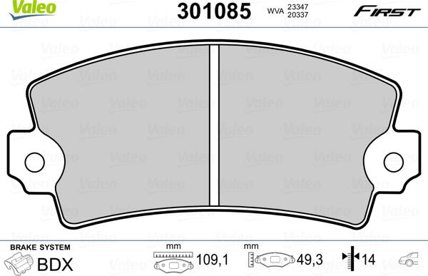 Valeo 301085 - Гальмівні колодки, дискові гальма autocars.com.ua