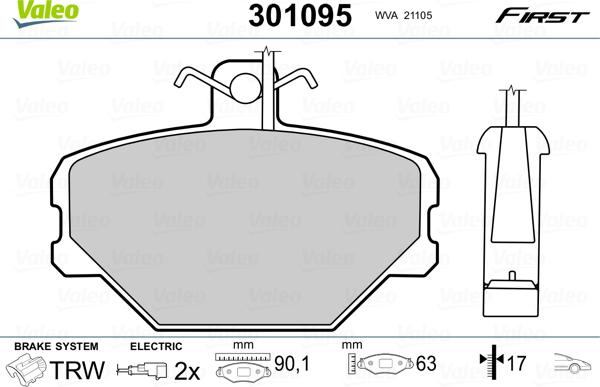 Valeo 301095 - Тормозные колодки, дисковые, комплект avtokuzovplus.com.ua