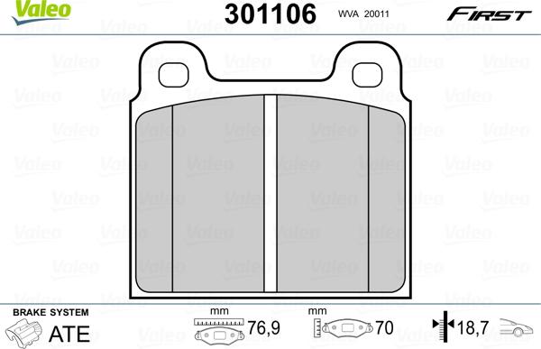 Valeo 301106 - Тормозные колодки, дисковые, комплект avtokuzovplus.com.ua