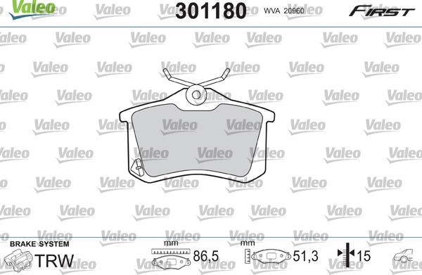 Valeo 301180 - Тормозные колодки, дисковые, комплект avtokuzovplus.com.ua