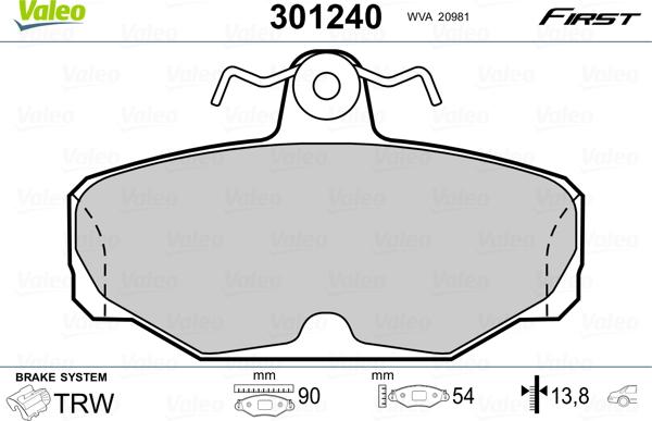 Valeo 301240 - Тормозные колодки, дисковые, комплект avtokuzovplus.com.ua