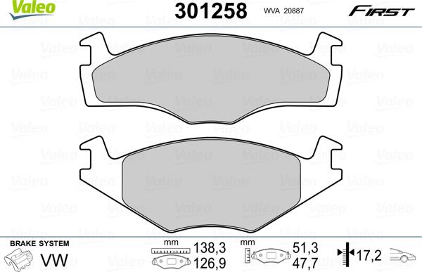 Valeo 301258 - Тормозные колодки, дисковые, комплект avtokuzovplus.com.ua