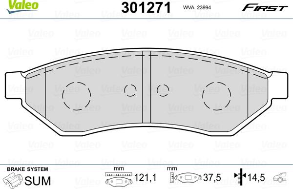 Valeo 301271 - Гальмівні колодки, дискові гальма autocars.com.ua