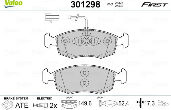 Valeo 301298 - Гальмівні колодки, дискові гальма autocars.com.ua