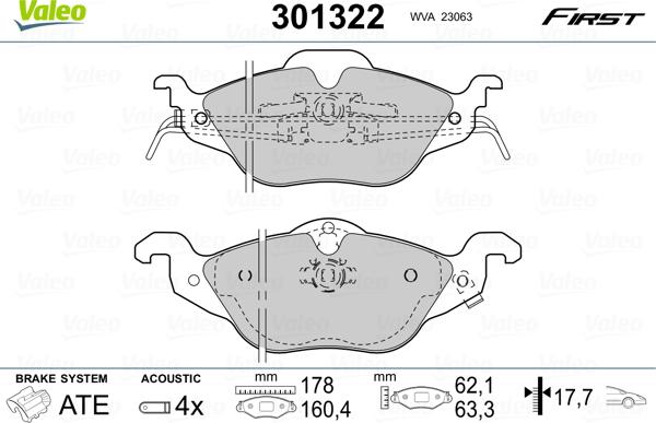 Valeo 301322 - Гальмівні колодки, дискові гальма autocars.com.ua