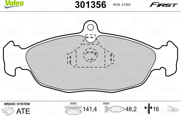 Valeo 301356 - Тормозные колодки, дисковые, комплект autodnr.net