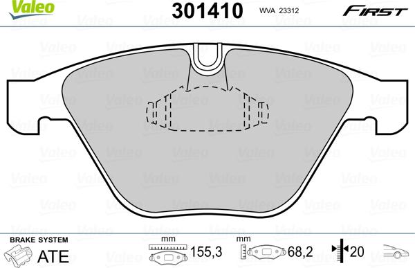 Valeo 301410 - Гальмівні колодки, дискові гальма autocars.com.ua