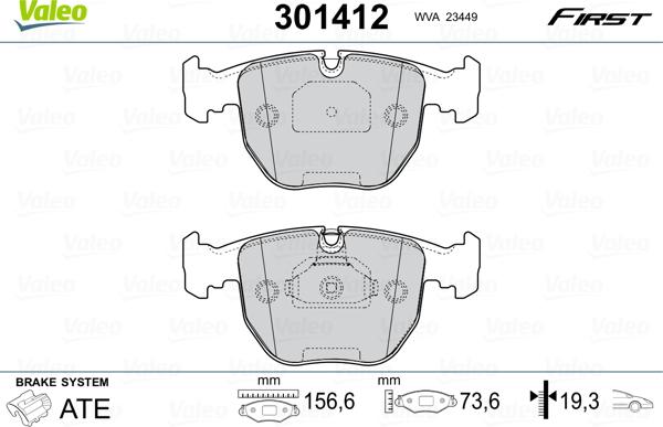 Valeo 301412 - Тормозные колодки, дисковые, комплект avtokuzovplus.com.ua