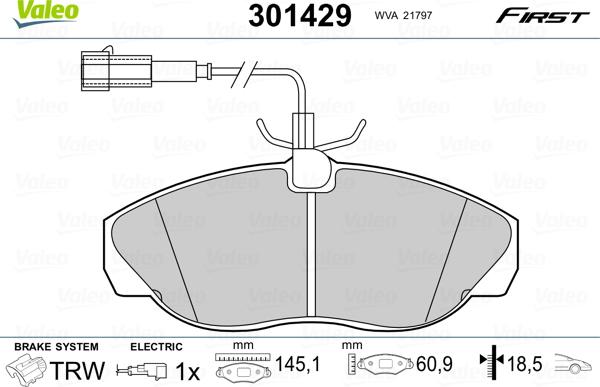 Valeo 301429 - Тормозные колодки, дисковые, комплект avtokuzovplus.com.ua