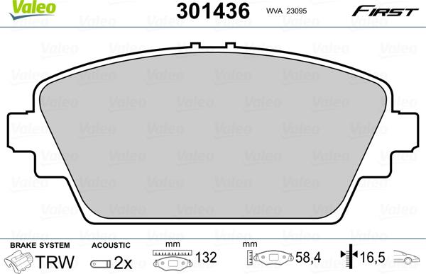 Valeo 301436 - Гальмівні колодки, дискові гальма autocars.com.ua