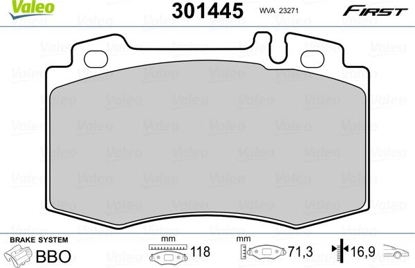 Valeo 301445 - Тормозные колодки, дисковые, комплект avtokuzovplus.com.ua