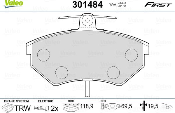 Valeo 301484 - Тормозные колодки, дисковые, комплект avtokuzovplus.com.ua